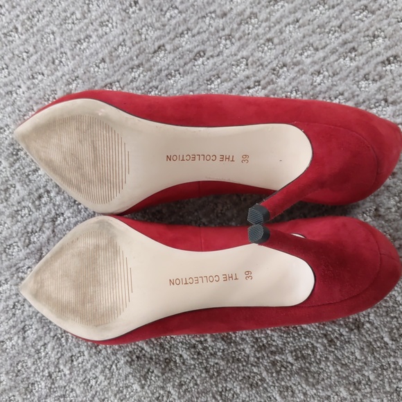 GORGEOUS "The Collection" Red Suede Leather Stretch Strapy Pointy Pumps, Sz 39 - Picture 9 of 11